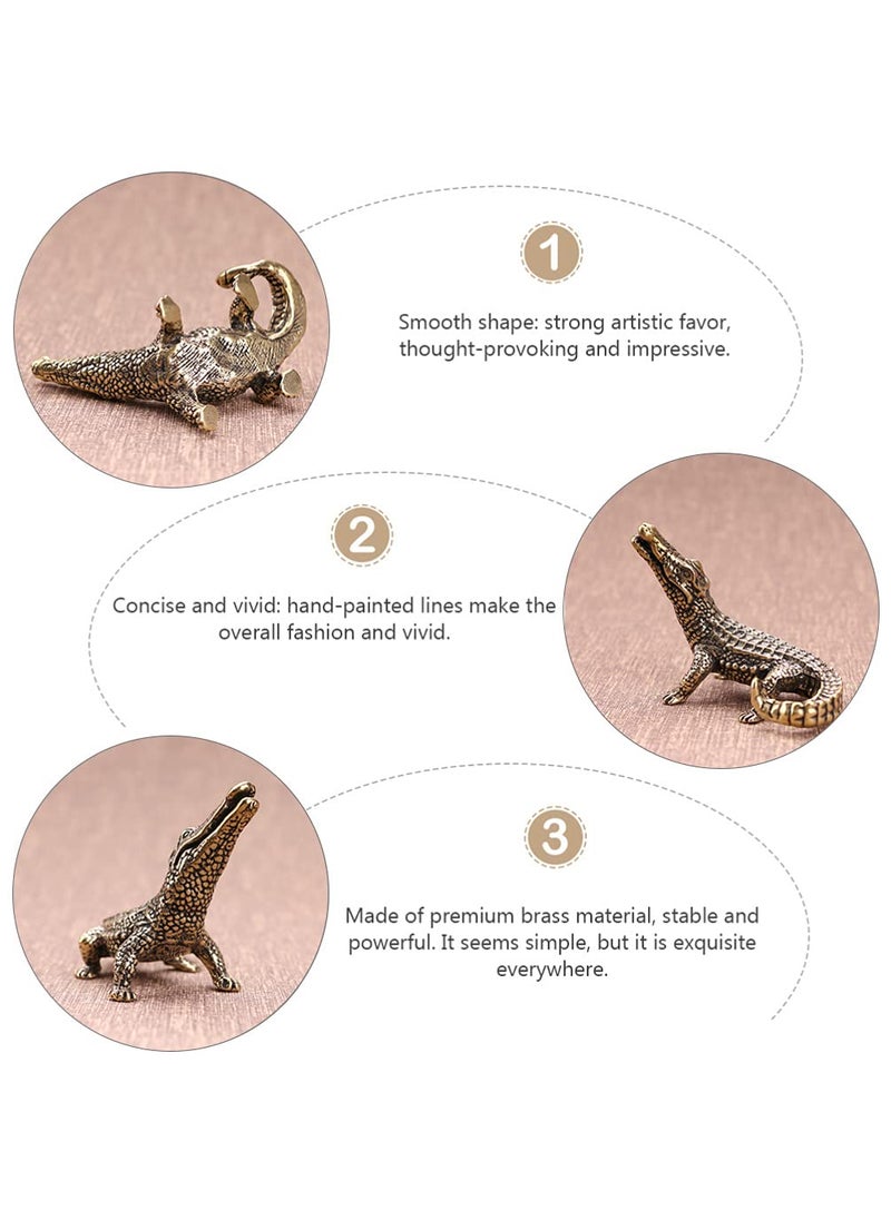 Toyvian Toyvian 1Pc Mini Brass Crocodile Figurine Animal Sculptures and Statues Fish Tank Ornaments Feng Shui Statue Home Decor(2. 95X2. 63X1. 57inch)  - Image 4