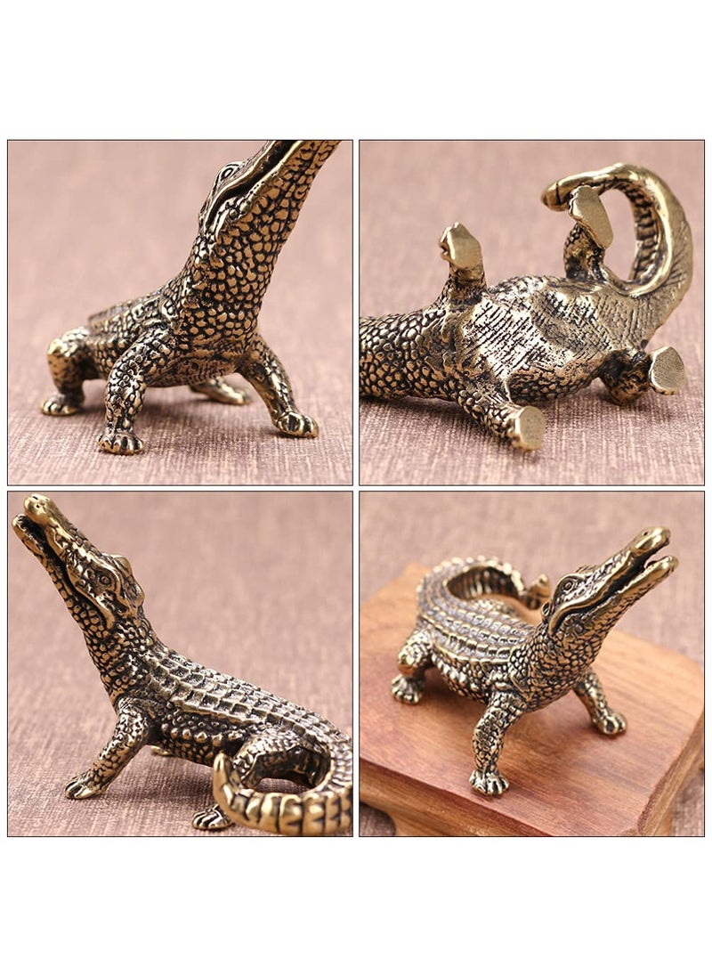Toyvian Toyvian 1Pc Mini Brass Crocodile Figurine Animal Sculptures and Statues Fish Tank Ornaments Feng Shui Statue Home Decor(2. 95X2. 63X1. 57inch)  - Image 3