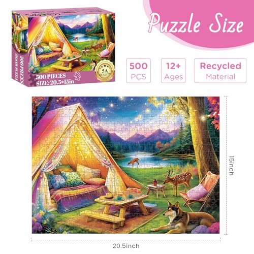 DAGIRT 500 Piece Puzzle for Adults Dreamy Forest Camping Puzzles for Adults Senior Starry Sky Lake and Cute Deer Jigsaw Puzzles Challenging Perfect Game Nights for Family Friend 205 X 15 in - Image 5