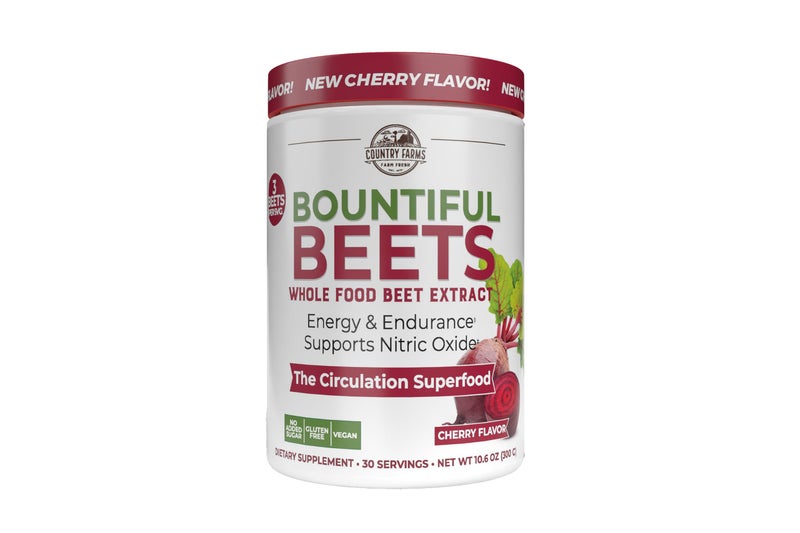 Country Farms Bountiful Beets Wholefood Beet Extract Superfood Helps Support Healthy Circulation and Promote Energy Nitric Oxide Boost Cherry Flavor 30 Servings