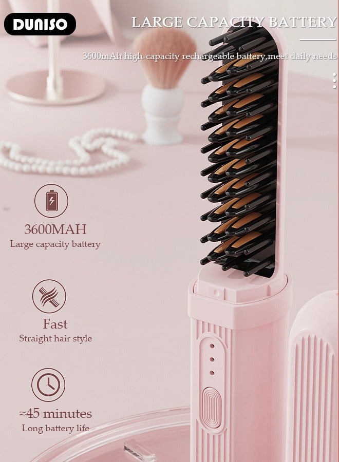 DUNISO Cordless Ion Hair Straightener, Portable Anti-Scald Straightener Brush for Type-c Charging, Hairproof Hair Straightener Comb, Lightweight Dust proof design Straightener with 3 Temp Settings for Travel, Home, Business - Image 2