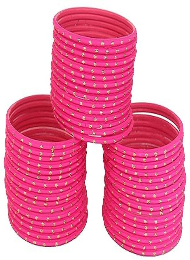 BANGLESKART Non-Precious Metal Base Metal with Polka Dots Glossy Finished Bangle Set For Women and Girls Dark Pink - Image 3