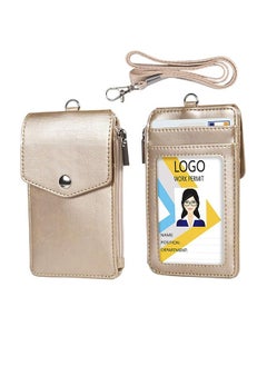 Unique Badge Holder with Side Zip Pocket, Multiple Card Slots Leather ID Holder Wallet with Neck Lanyard for Office Staffs, Teachers/Students, Couriers, Workers,（Golden）  - Image 1