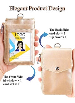 Unique Badge Holder with Side Zip Pocket, Multiple Card Slots Leather ID Holder Wallet with Neck Lanyard for Office Staffs, Teachers/Students, Couriers, Workers,（Golden）  - Image 4