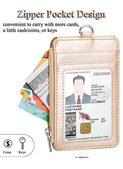 Unique Badge Holder with Side Zip Pocket, Multiple Card Slots Leather ID Holder Wallet with Neck Lanyard for Office Staffs, Teachers/Students, Couriers, Workers,（Golden）  - Image 5