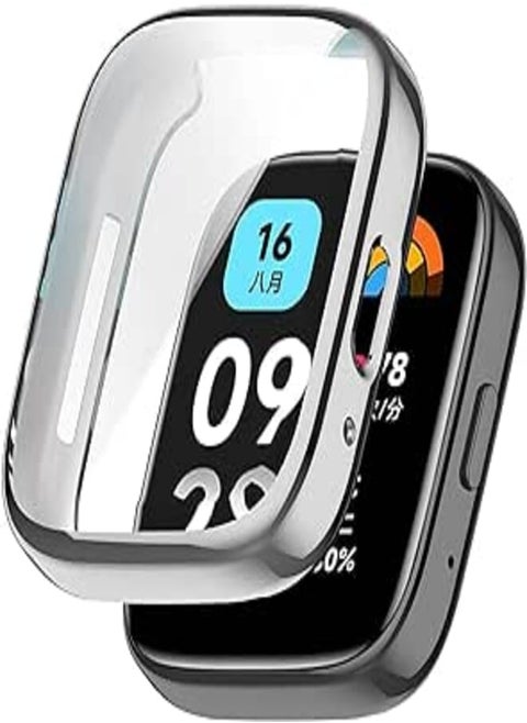 fashion mania Screen Protector Cover for Redmi Watch 3 Active Redmi Watch 3 Lite, TPU Case Shock Frame Full Edge Coverage Bumper Shell (silver)