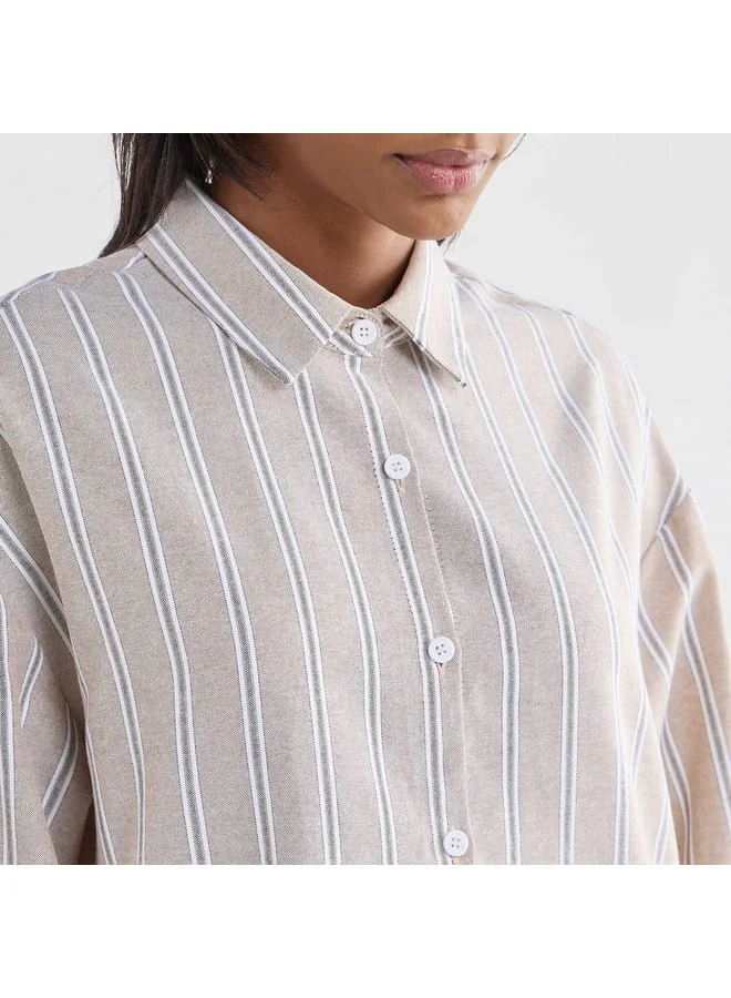 Splash FAV Striped Button Down Shirt Dress with Long Sleeves