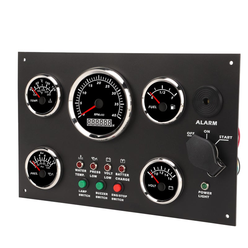 Boat Instrument Panel Tachometer Fuel Level Water Temperature Oil Pressure Meter Voltmeter 5 Dash Gauge Set - Image 2