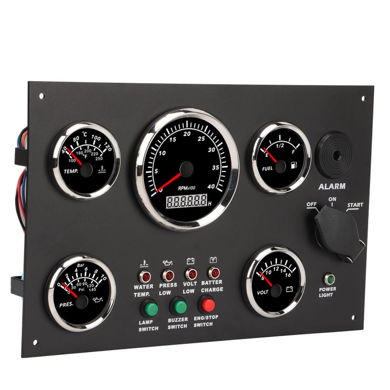 Boat Instrument Panel Tachometer Fuel Level Water Temperature Oil Pressure Meter Voltmeter 5 Dash Gauge Set - Image 1