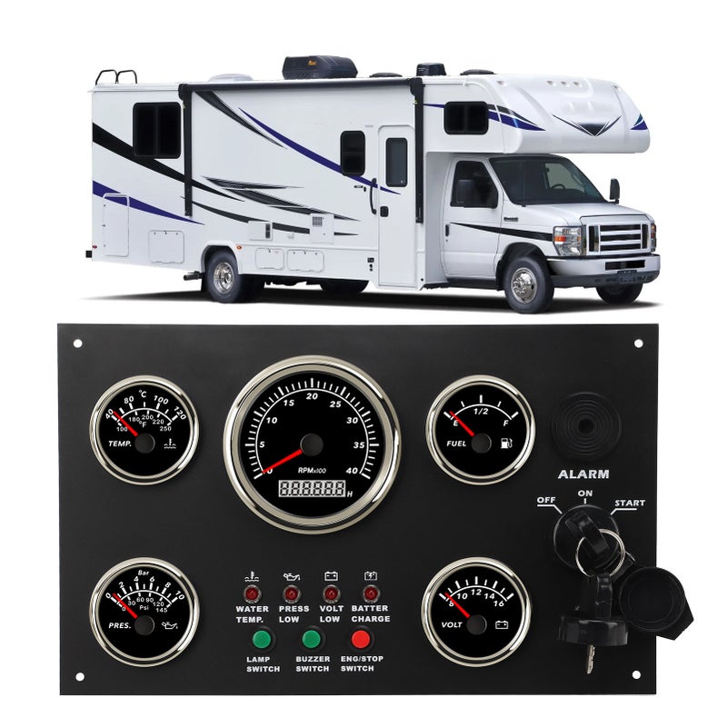 Boat Instrument Panel Tachometer Fuel Level Water Temperature Oil Pressure Meter Voltmeter 5 Dash Gauge Set - Image 3