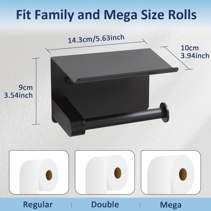 BGL Toilet Paper Holder with Shelf, Matte Black Rustproof Adhesive or Drill Installation Fits Mega Rolls Bathroom Tissue Holder - Image 2