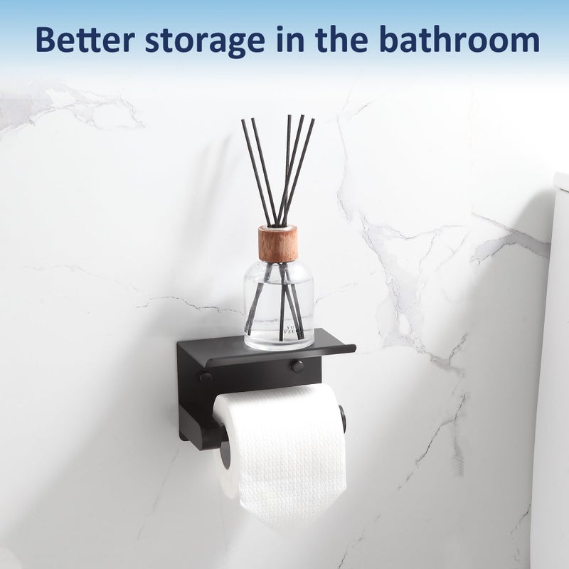 BGL Toilet Paper Holder with Shelf, Matte Black Rustproof Adhesive or Drill Installation Fits Mega Rolls Bathroom Tissue Holder - Image 3