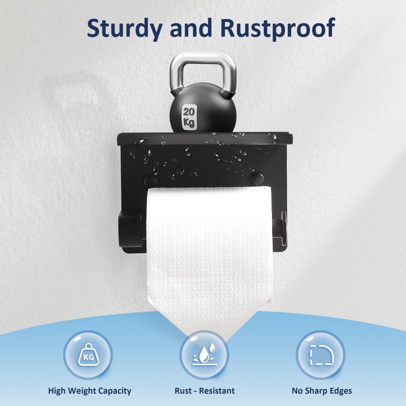 BGL Toilet Paper Holder with Shelf, Matte Black Rustproof Adhesive or Drill Installation Fits Mega Rolls Bathroom Tissue Holder - Image 5