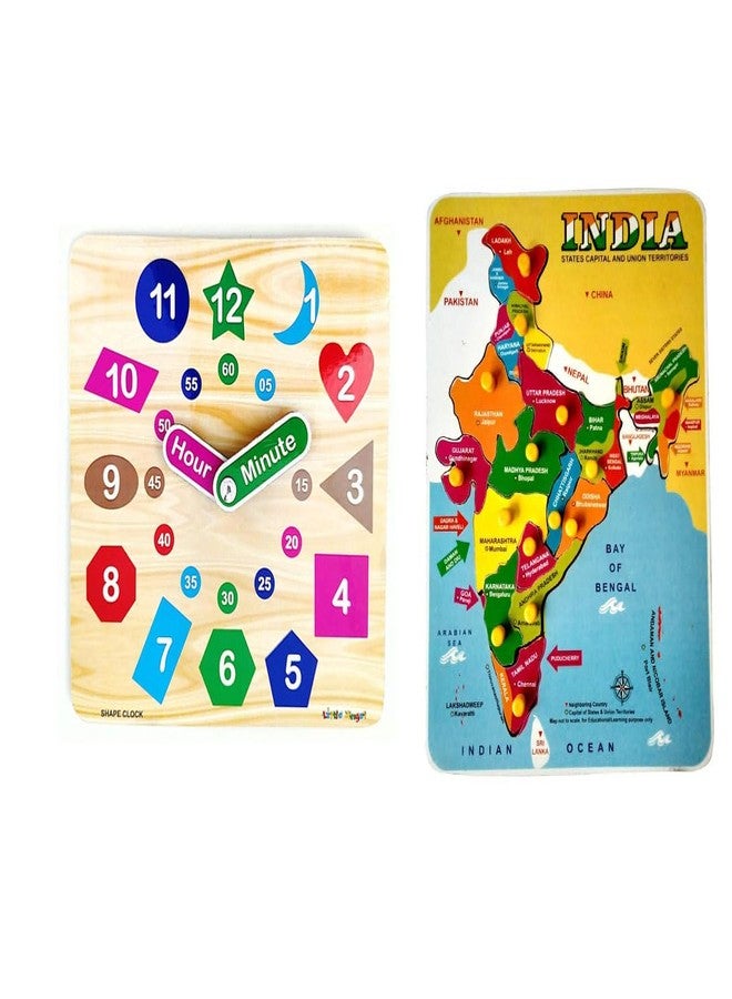 EL SMO Indian map with Clock Wooden Puzzle Toy for Kids Jigsaw Puzzles for Adults Baby Learning Educational Toys Board Game (Pack of 2) - Image 1