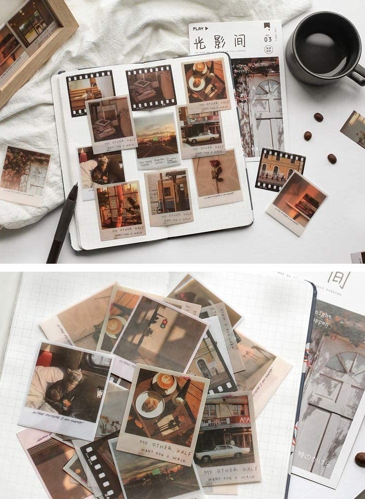 Zikra Scrapbooking Stickers Set, Film Picture Street Building Blue Sky Self-Adhesive Decals for Diary Journaling Stationery Planner Notebook Card DIY Arts Crafts 160 Pieces - Image 2