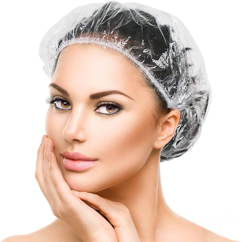 TUPARKA 120 Pcs Disposable Shower Caps Plastic Elastic Bath Cap for Home Use Hotel Spa and Hair Salon Supplies