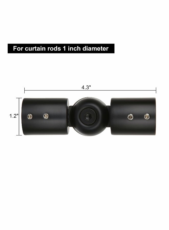Heavy Duty Hinged Elbow Connector, 2 Pack Curtain Rod Corner Connector Elbow Connector for 1 Inch Bay Window Curtain Rods, Black - Image 2