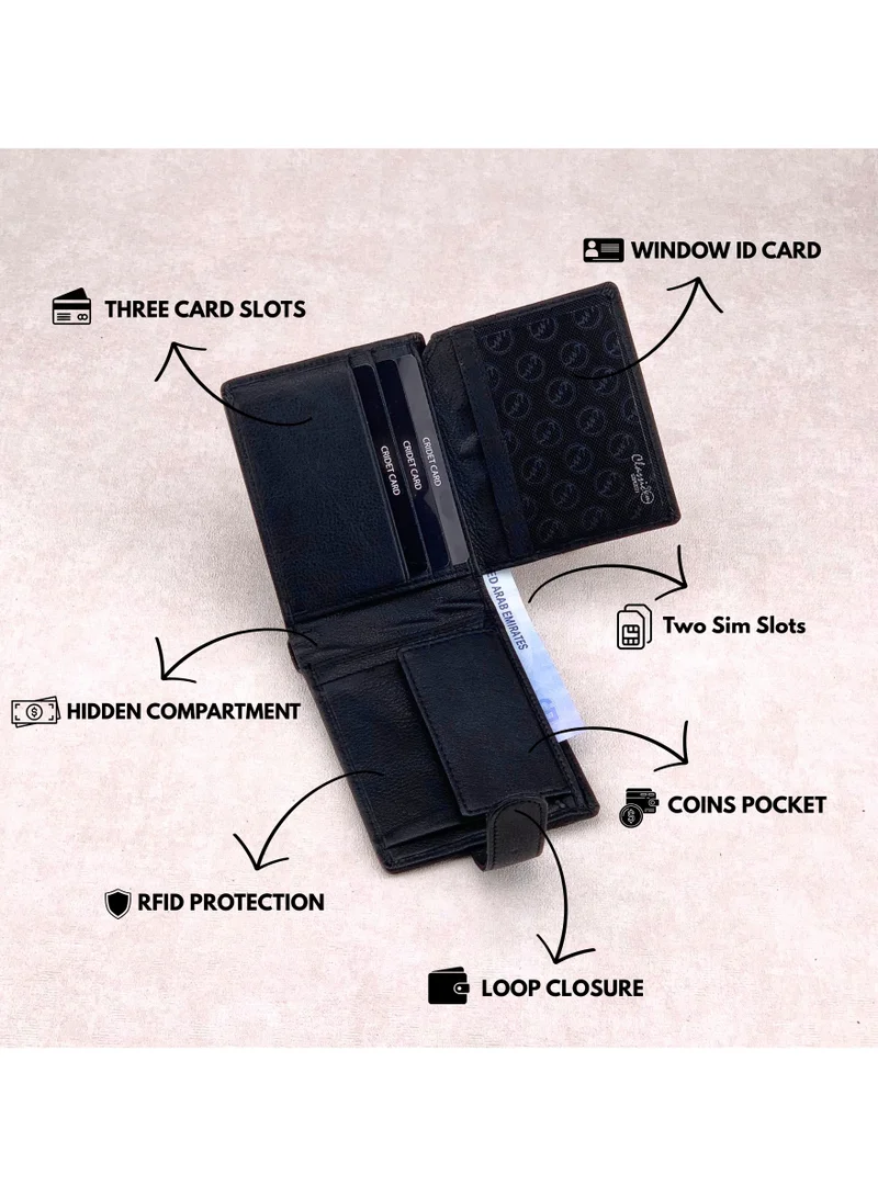 Classic Milano Black (GTF-03-EM) Classic Milano Men’s Wallet – Slim Bifold Leather Wallet for Men with RFID Blocking, Multiple Card Slots & Middle Zip – Stylish Mens Purse Wallets Gift for Husband, Father for Men | Best Price UAE