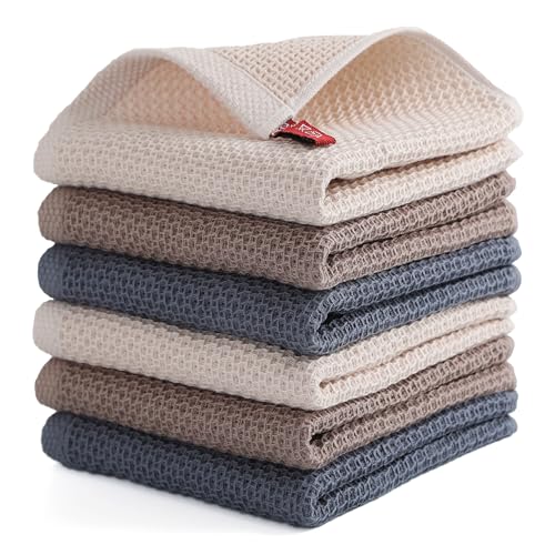 Egles Dish Cloth for Kitchen 6 Packs Cotton Cleaning Rags in Waffle Wave Ultra Soft Super Absorbent Dishcloth for Washing Dishes 13 x 13 Quick Drying Reusable Dish Towels for Home Kitchen Mixed Color - Image 1
