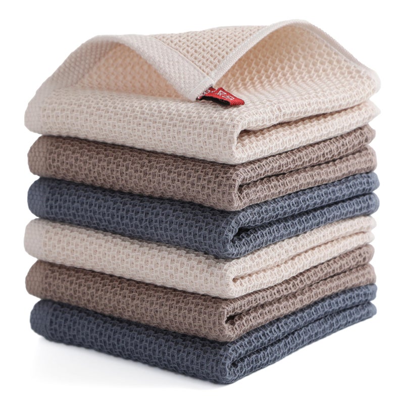 Egles Dish Cloth for Kitchen 6 Packs Cotton Cleaning Rags in Waffle Wave Ultra Soft Super Absorbent Dishcloth for Washing Dishes 13 x 13 Quick Drying Reusable Dish Towels for Home Kitchen Mixed Color - Image 2