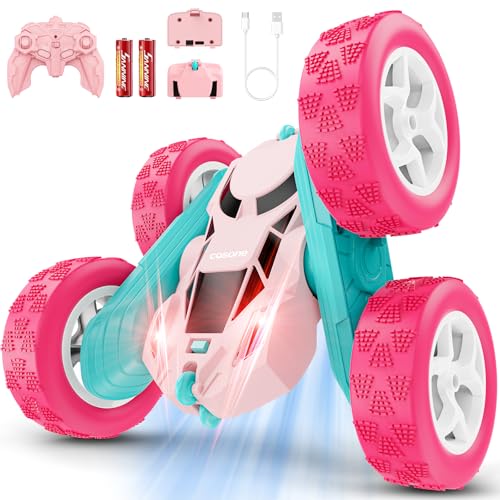 cosone RC Cars Pink Remote Control Car for Girls 24 GHZ Double Sided RC Stunt Car 360 Rotating Remote Control Cars with Headlights Toys for 6 7 8 9 10 11 12 Girls Birthday Gift - Image 1