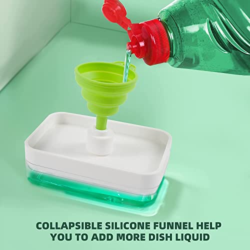 Styxon Kitchen Dish Soap Dispenser with Sponge Holder, Durable Soap Pump Dispenser & Drain Tray, 3 in 1 Dishwashing Dispenser for Countertop Including Sponge Funnel and Rag, White(ABS Plastic) - Image 3