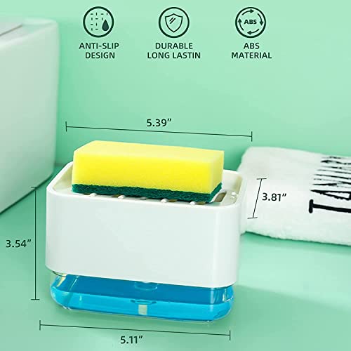 Styxon Kitchen Dish Soap Dispenser with Sponge Holder, Durable Soap Pump Dispenser & Drain Tray, 3 in 1 Dishwashing Dispenser for Countertop Including Sponge Funnel and Rag, White(ABS Plastic) - Image 5
