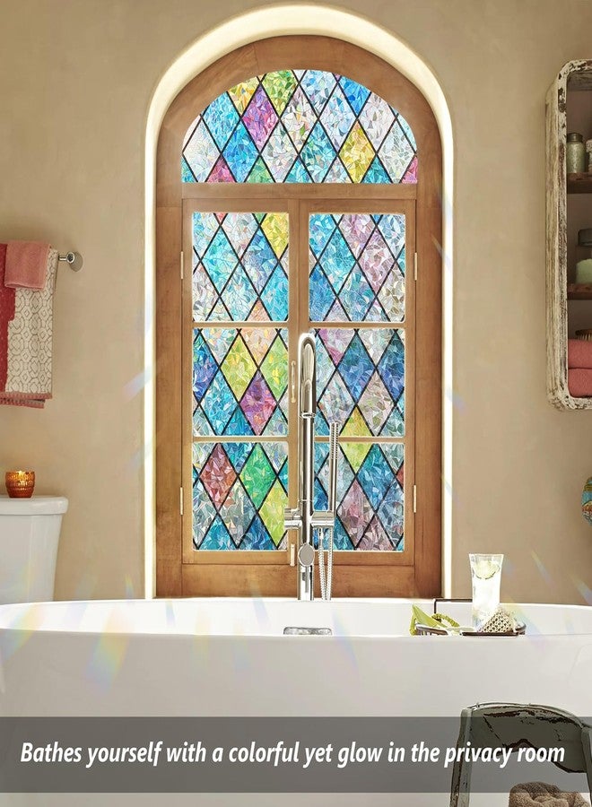 LEMON CLOUD Stained Glass Window Film,Rainbow Window Privacy Film,Colorful Decorative Window Film,Static Cling Window Covering Film for Home (Lattice,17.5 x 78.7 Inch) - Image 4