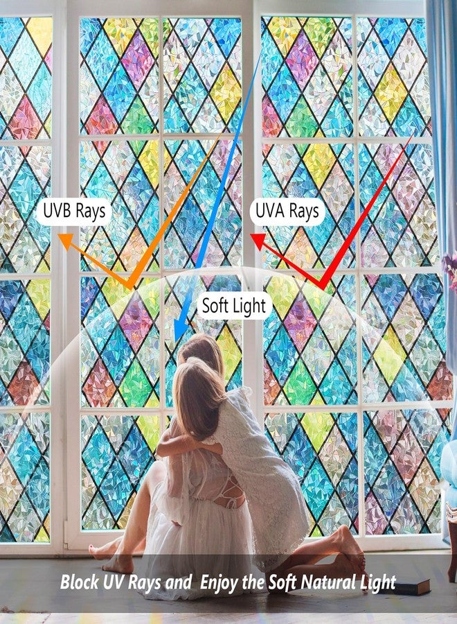 LEMON CLOUD Stained Glass Window Film,Rainbow Window Privacy Film,Colorful Decorative Window Film,Static Cling Window Covering Film for Home (Lattice,17.5 x 78.7 Inch) - Image 2