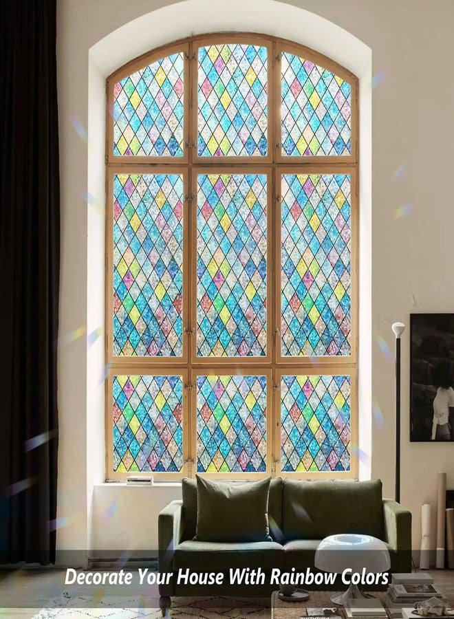 LEMON CLOUD Stained Glass Window Film,Rainbow Window Privacy Film,Colorful Decorative Window Film,Static Cling Window Covering Film for Home (Lattice,17.5 x 78.7 Inch) - Image 3