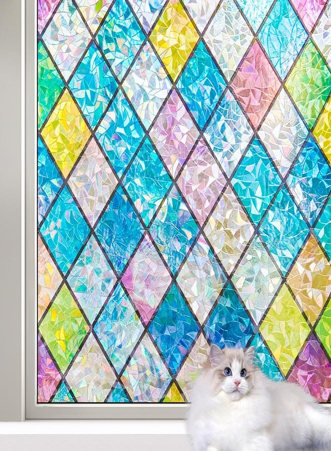 LEMON CLOUD Stained Glass Window Film,Rainbow Window Privacy Film,Colorful Decorative Window Film,Static Cling Window Covering Film for Home (Lattice,17.5 x 78.7 Inch) - Image 1
