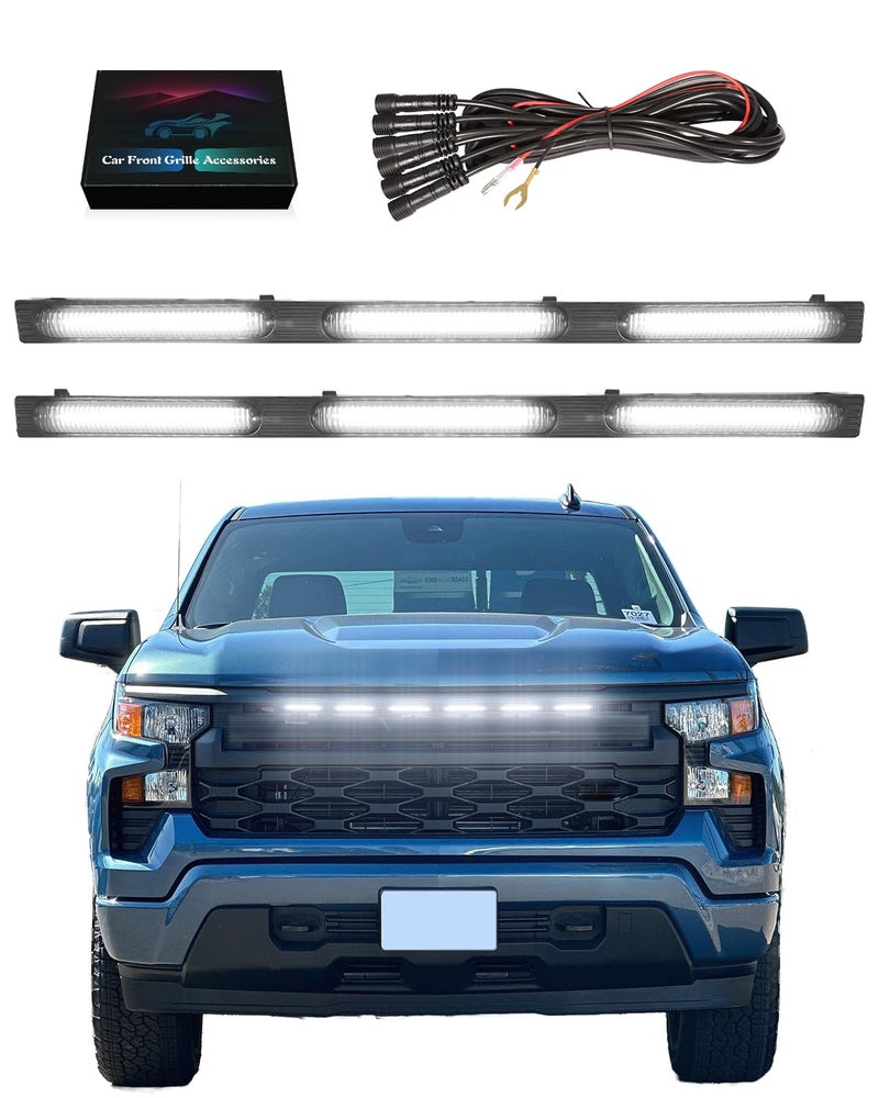 OKLSG LED Front Bumper Grill Lights for Chevrolet Silverado 1500 2022-2024 2025 Raptor Marker Lights Bars fit WT Custom OEM Grille Accessories (White) - Image 1