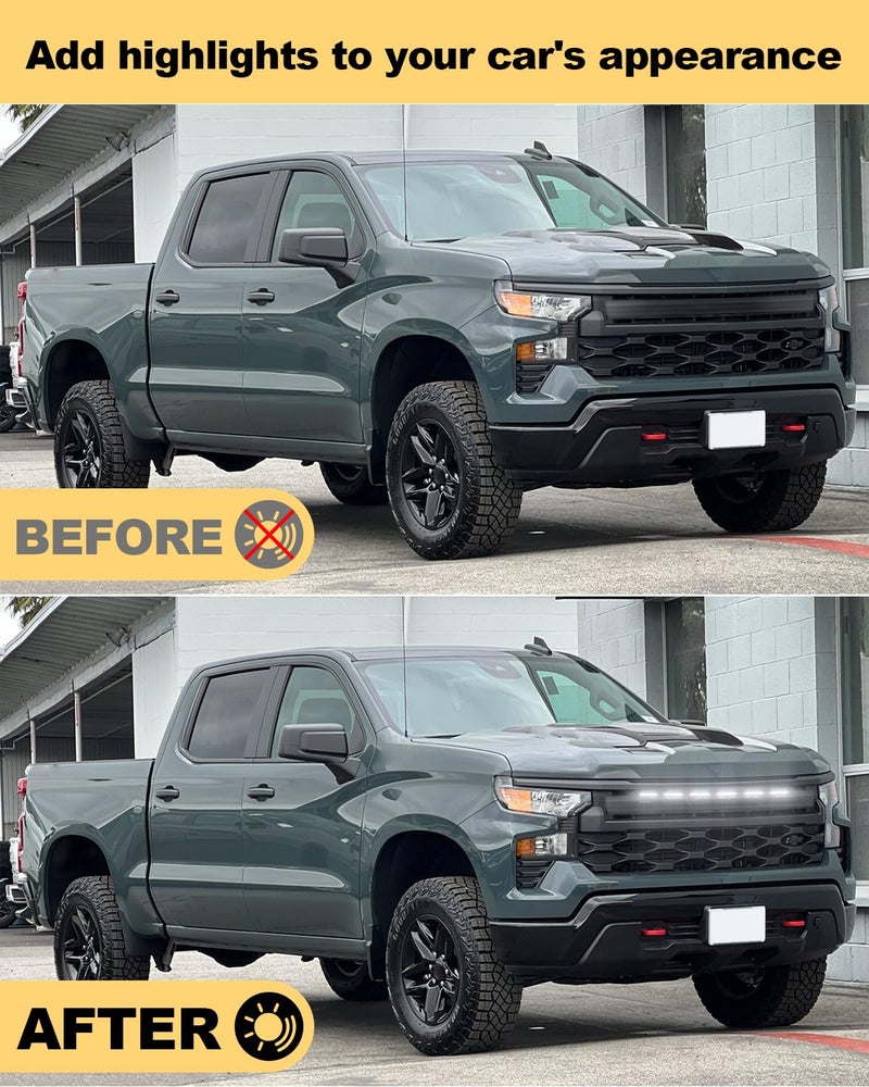 OKLSG LED Front Bumper Grill Lights for Chevrolet Silverado 1500 2022-2024 2025 Raptor Marker Lights Bars fit WT Custom OEM Grille Accessories (White) - Image 3