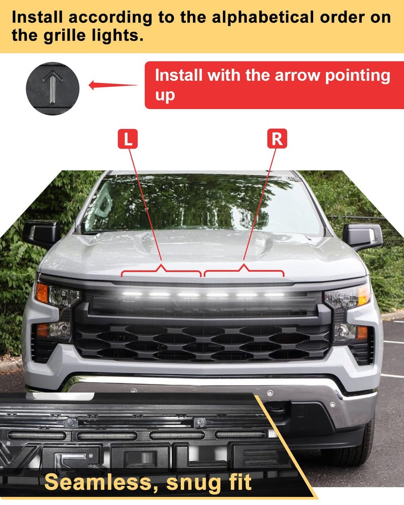 OKLSG LED Front Bumper Grill Lights for Chevrolet Silverado 1500 2022-2024 2025 Raptor Marker Lights Bars fit WT Custom OEM Grille Accessories (White) - Image 4