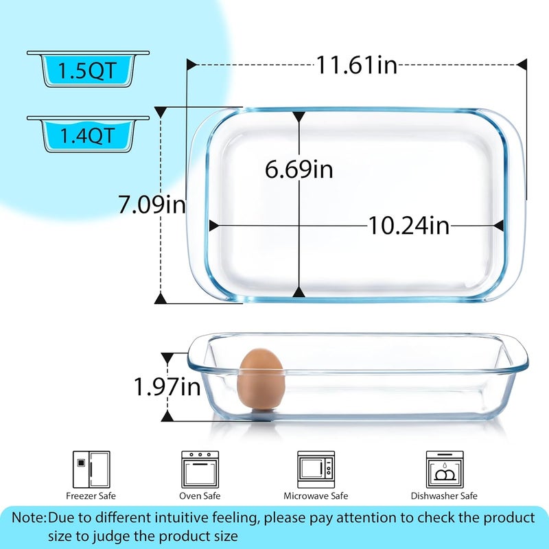 NUTRIUPS 1.5 QT Glass Baking Dish for Oven, (Single Serving) Glass Pan for Cooking, Casserole Dish Rectangular Baking Pan Bakeware - Image 2