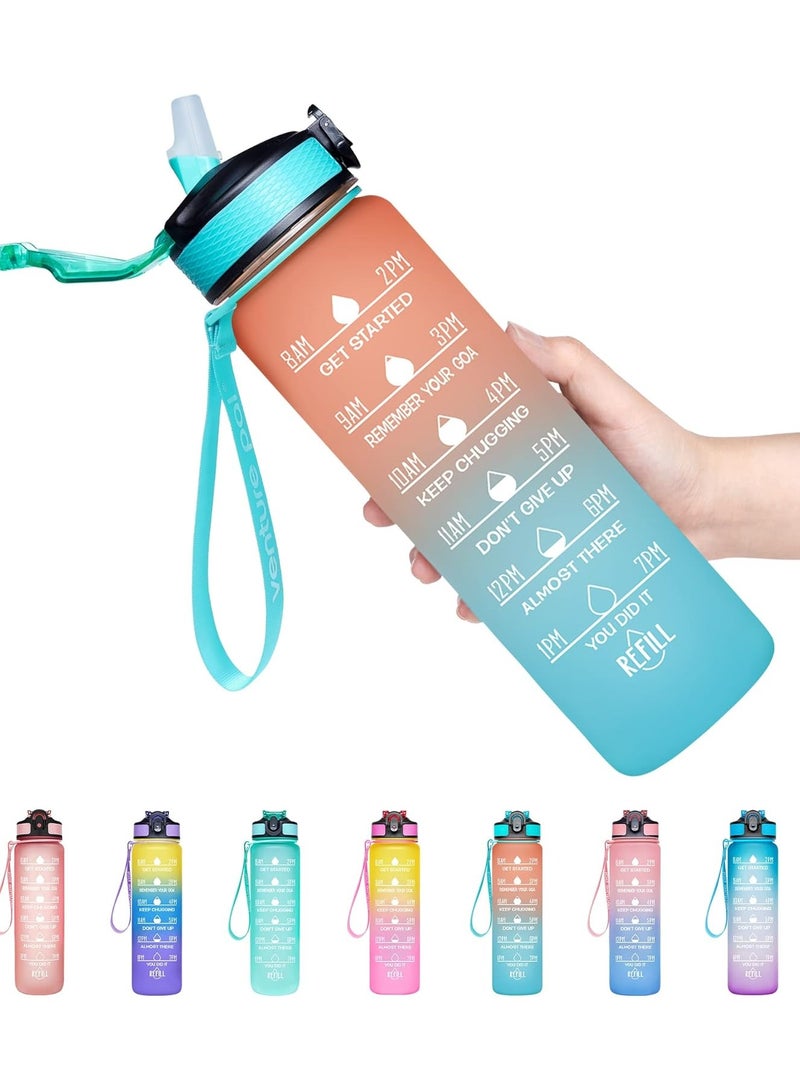 Venture Pal Motivational Fitness Sports Water Bottle with Time Marker & Straw, Green, 32oz - Image 1