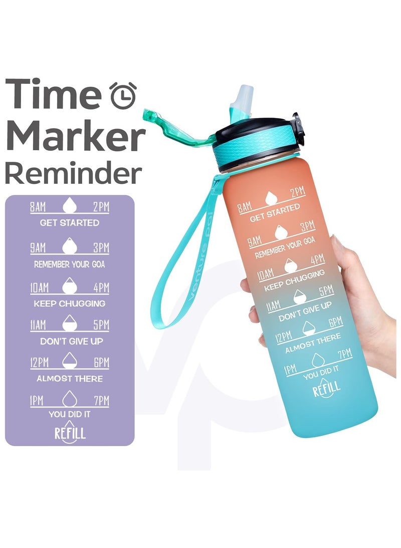 Venture Pal Motivational Fitness Sports Water Bottle with Time Marker & Straw, Green, 32oz - Image 4