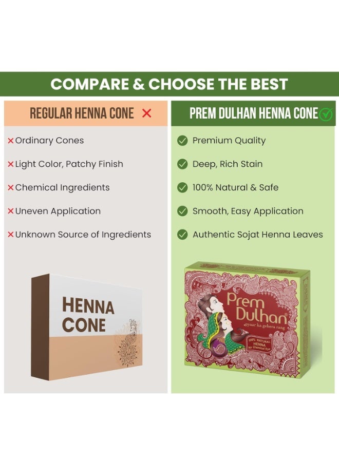 Prem Dulhan Mehendi Cone 12pc in 1 box, 100% Pure Leaf Of Natural Henna No Chemicals, No PPD, Green & Cone Black(Pack of 1) - Image 2