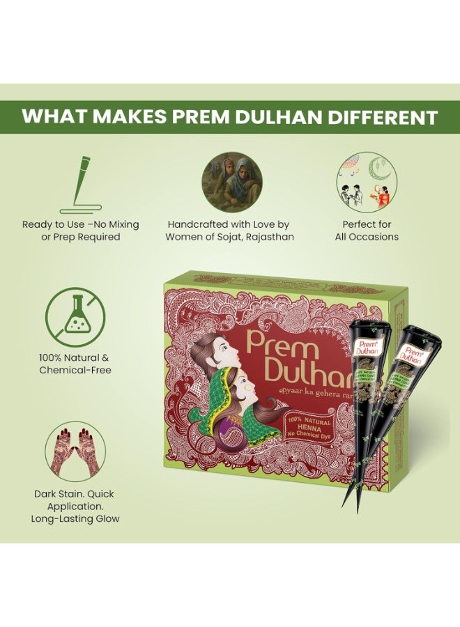 Prem Dulhan Mehendi Cone 12pc in 1 box, 100% Pure Leaf Of Natural Henna No Chemicals, No PPD, Green & Cone Black(Pack of 1) - Image 5