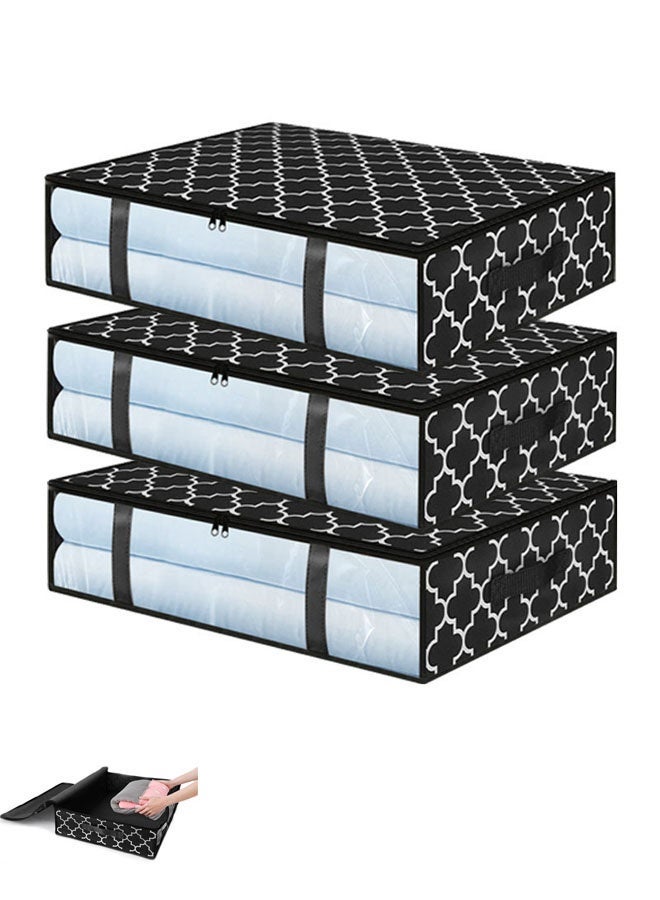 Bukela 3pcs Under Bed Storage Containers, Closet Organizers and Storage Bins, Foldable Underbed Storage Bags for Blankets, Towels, Comforter, Sweaters, Pillows, Linen Sheets, Wrapping Paper，Black - Image 1