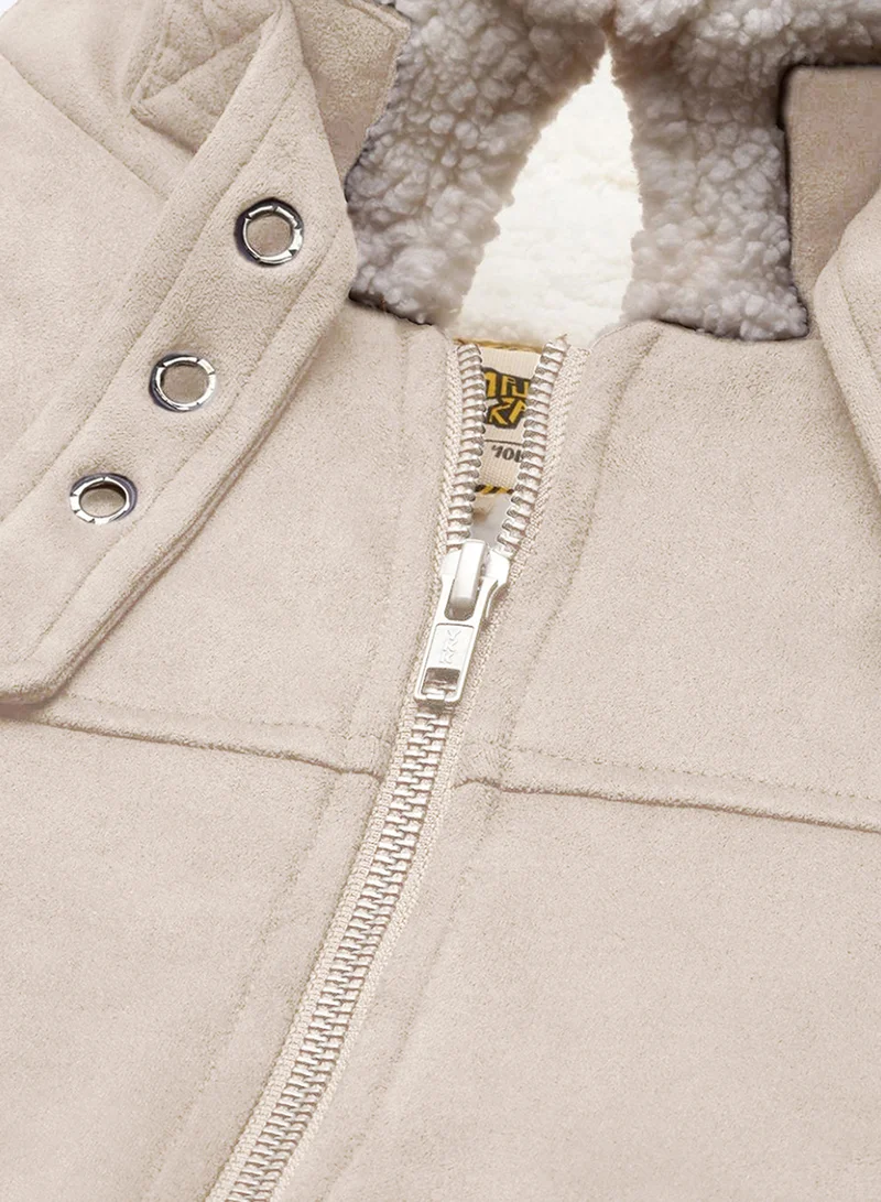 كامبوس سوترا Men's Off-White Fur-Lined Suede Bomber Jacket