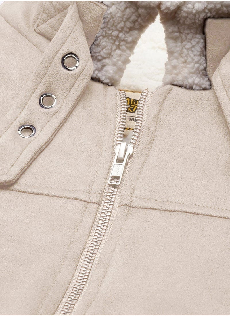 كامبوس سوترا - Men's Off-White Fur-Lined Suede Bomber Jacket - Image 1