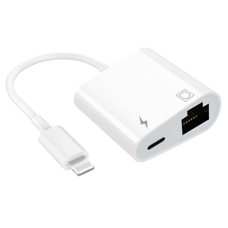 DesofIcon Lightning to Ethernet Adapter, [Apple MFi Certified] 2 in 1 RJ45 Ethernet LAN Network Adapter with Charge Port Compatible with iPhone/iPad/iPod, Plug and Play, Supports 100Mbps Ethernet Network - Image 1