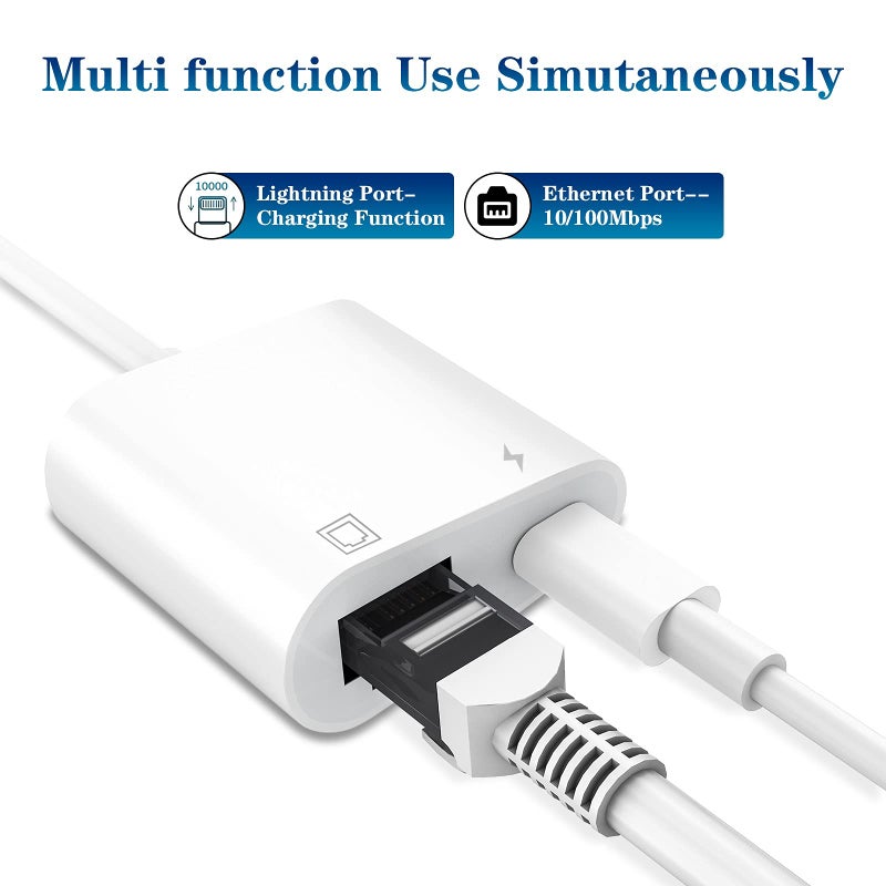 DesofIcon Lightning to Ethernet Adapter, [Apple MFi Certified] 2 in 1 RJ45 Ethernet LAN Network Adapter with Charge Port Compatible with iPhone/iPad/iPod, Plug and Play, Supports 100Mbps Ethernet Network - Image 2