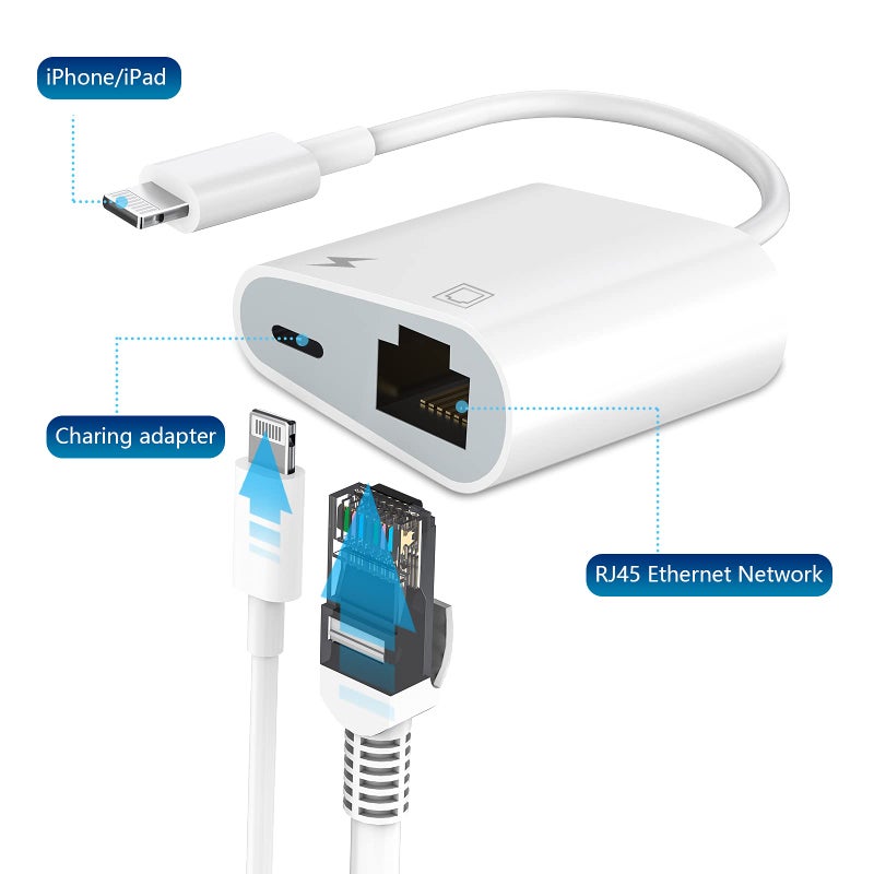 DesofIcon Lightning to Ethernet Adapter, [Apple MFi Certified] 2 in 1 RJ45 Ethernet LAN Network Adapter with Charge Port Compatible with iPhone/iPad/iPod, Plug and Play, Supports 100Mbps Ethernet Network - Image 3