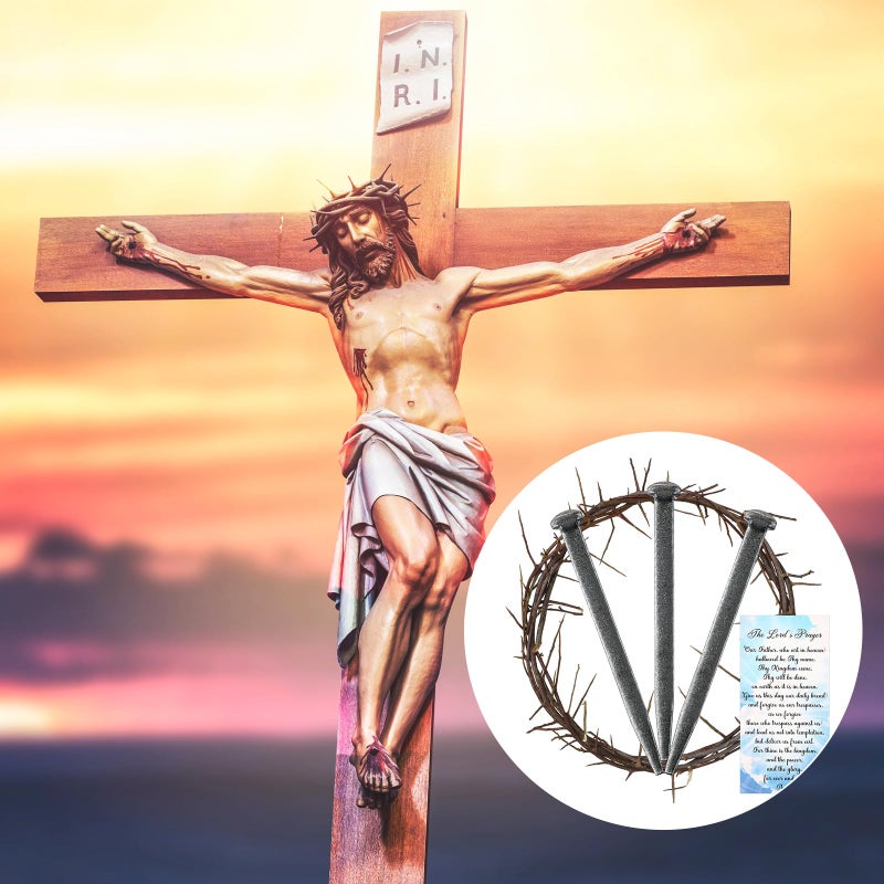 Sosation 5 Pieces Crown of Thorns Set Include 1 PC Christian Jesus 8 in Crown of Thorn and 3 Pcs Crucifixion Nails with Prayer Request Card for Easter Jesus Christ Decor - Image 3
