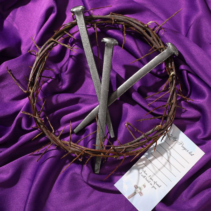 Sosation 5 Pieces Crown of Thorns Set Include 1 PC Christian Jesus 8 in Crown of Thorn and 3 Pcs Crucifixion Nails with Prayer Request Card for Easter Jesus Christ Decor - Image 4