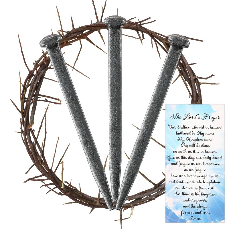 Sosation 5 Pieces Crown of Thorns Set Include 1 PC Christian Jesus 8 in Crown of Thorn and 3 Pcs Crucifixion Nails with Prayer Request Card for Easter Jesus Christ Decor - Image 1