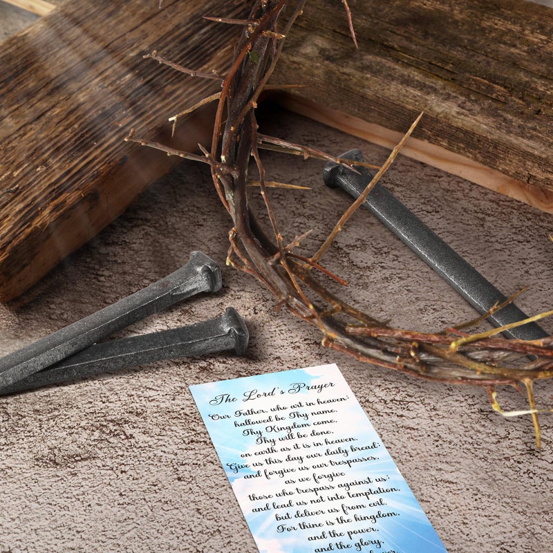 Sosation 5 Pieces Crown of Thorns Set Include 1 PC Christian Jesus 8 in Crown of Thorn and 3 Pcs Crucifixion Nails with Prayer Request Card for Easter Jesus Christ Decor - Image 5