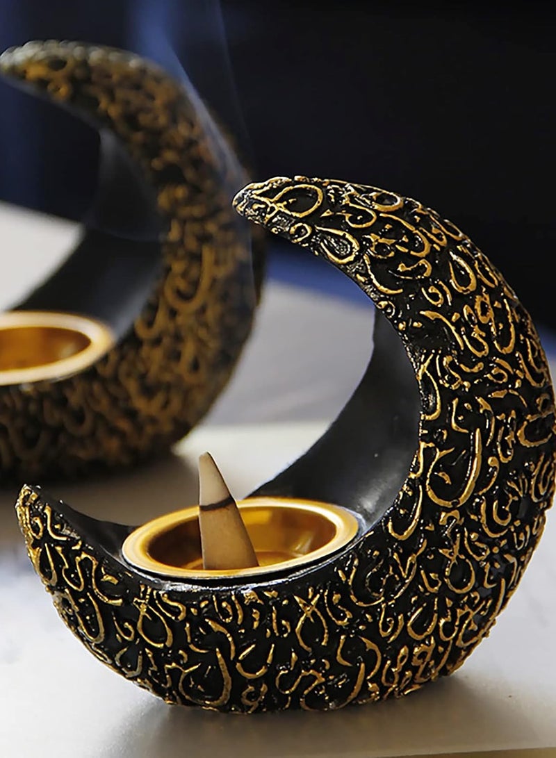 Crescent Resin Incense Burner Arab Ramadan Moon Crescent Incense Holder EID Middle East Aromatherapy Stove Muslim Candle Lamps Aroma Oil Diffuser Desktop Ornament Home Office Living Room Decor Gift - Image 3